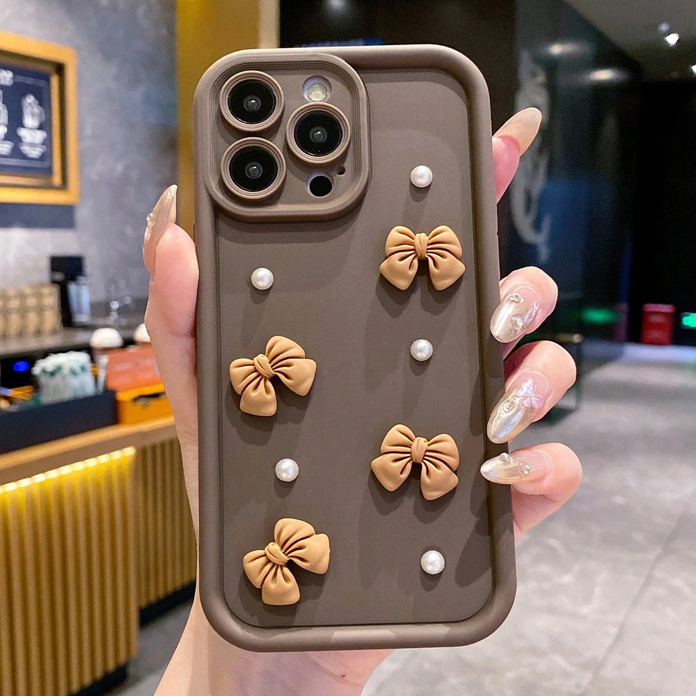 Funda de teléfono de silicona con lazo 3D coreano para iPhone 17 Air 16 Pro 15 14 13 12 11 Pro Max 16E 7 8 Plus, funda suave a prueba de golpes - imagen 3
