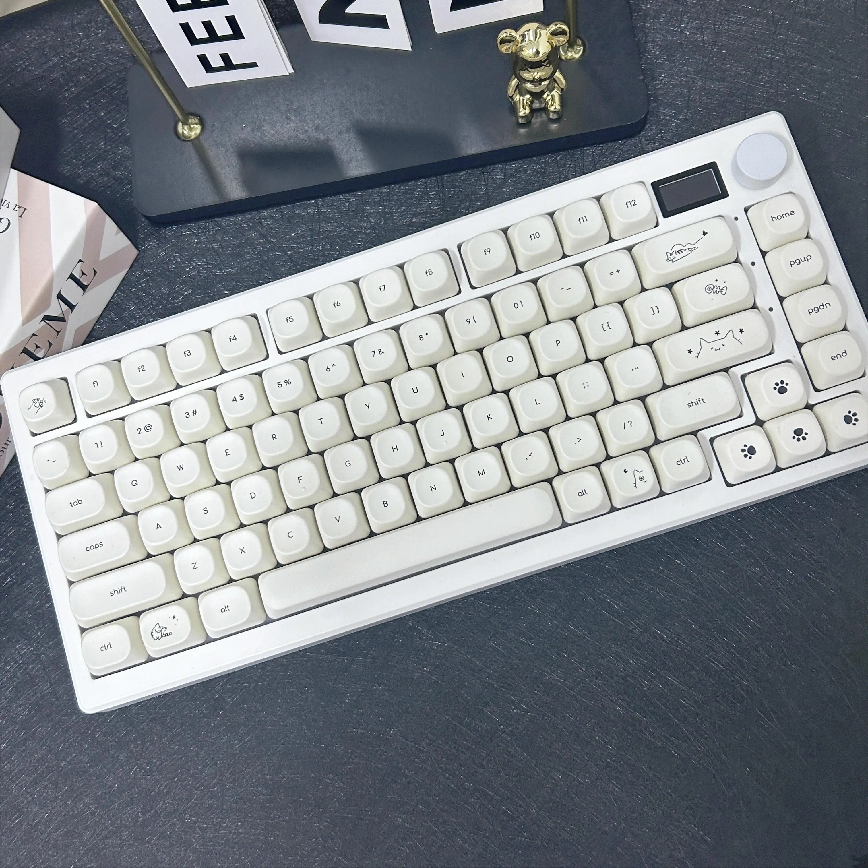 Teclas redondas con tema de gato, 124 teclas, sublimación térmica PBT, perfil MOA, teclas de gatito blanco leche para teclado mecánico DIY - imagen 5