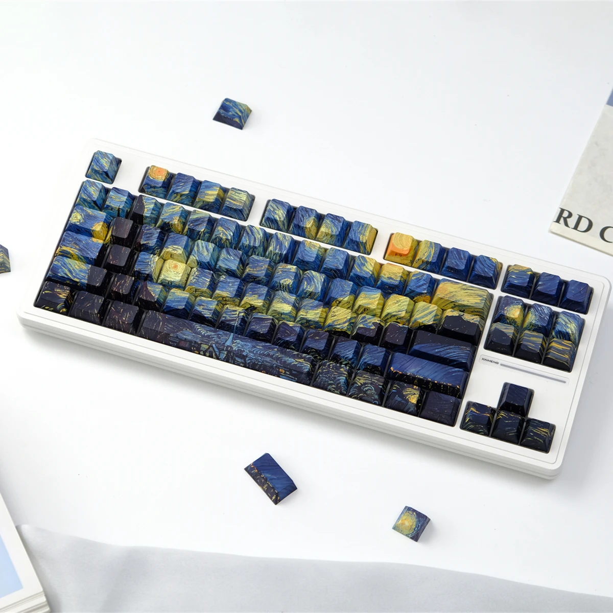 Teclas PBT con sublimación de tinte nocturno estrellado, 130 teclas, brillo lateral a través de teclas, perfil de cereza para teclado para juegos MX Switch - imagen 4