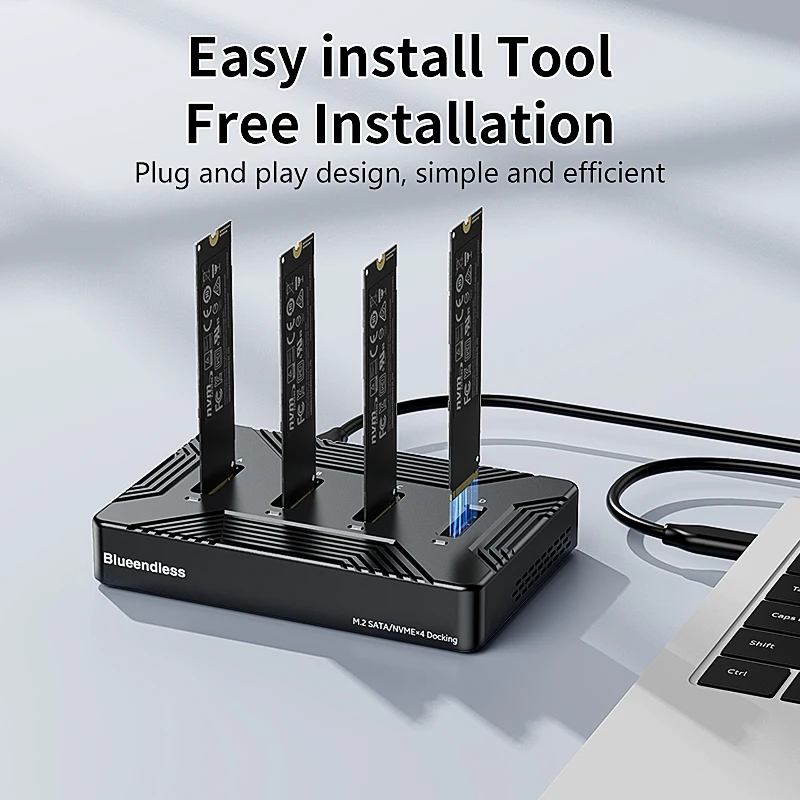 Blueendless 4 bay m2 SSD estación de acoplamiento tipo C USB3.1 10Gbps m.2 NVME SATA ngff protocolo dual carcasa SSD de aleación de aluminio - imagen 4