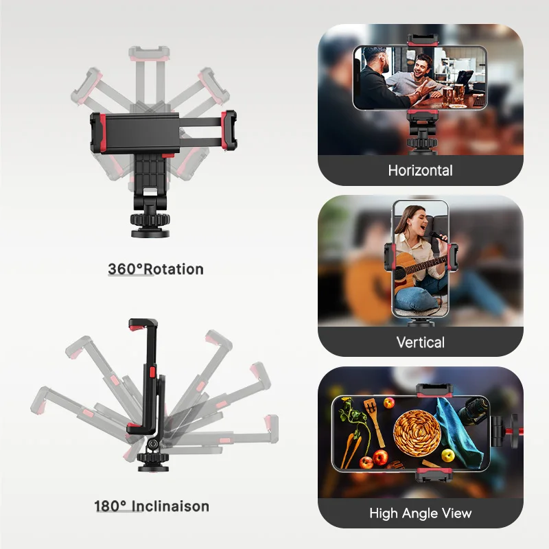 Ulanzi-soporte giratorio de teléfono Ulanzi ST-06S, montaje de trípode con zapata fría, abrazadera de Clip para teléfono, vídeo Vlog, 360 ° - imagen 5