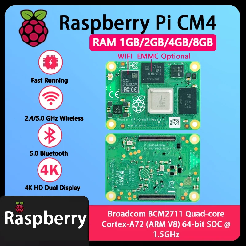 Raspberry Pi CM4 1GB/2GB/4GB/8GB RAM BCM2711 quad-core CortexA7264 Rpi ComputeModule 4 4GB/8GB/16GB/32GB EMMC Wifi opcional