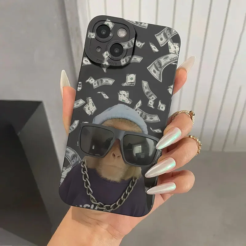Gafas de sol billete de banco mono pintado funda de teléfono para iPhone 16 15 14 13 12 11 Mini Pro Max X XR XSMax 8 7 6 6S Plus cubierta de silicona