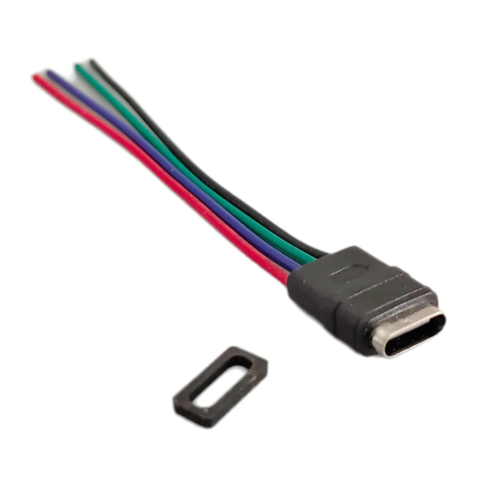 Toma de carga de alta corriente USB-C con anillo de goma, conector hembra impermeable tipo C de oreja recta de 4 pines, 2-10 Uds. - imagen 4