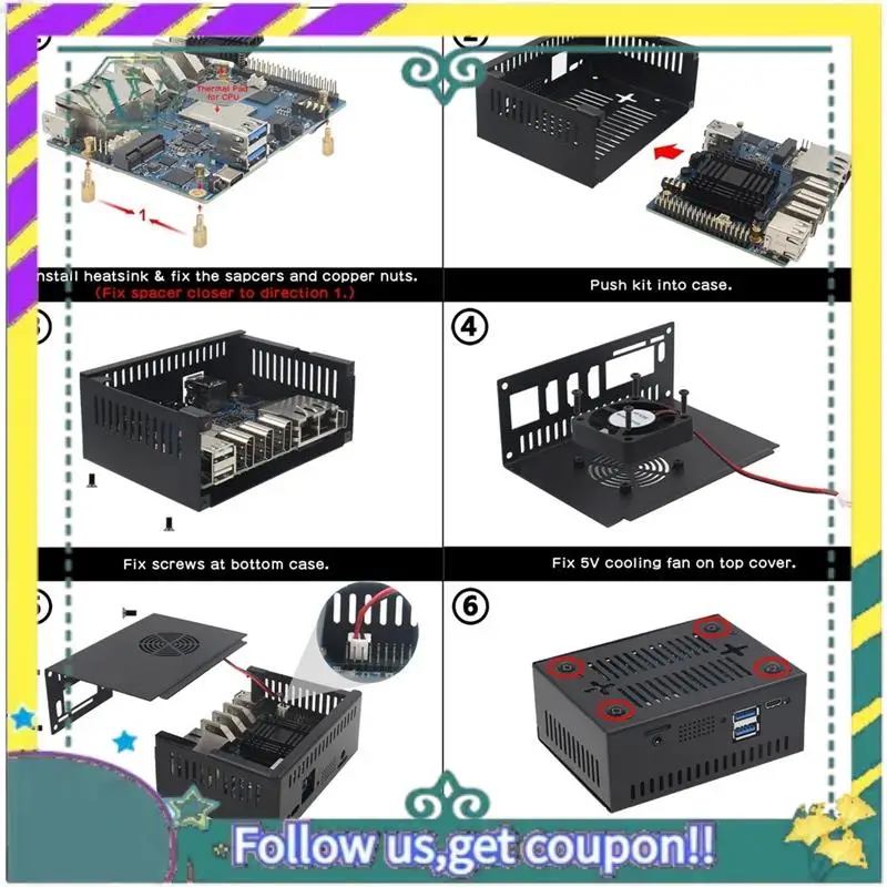Nuevo para caja Orange Pi 5 Plus, carcasa de Metal con ventilador de refrigeración y disipador de calor para Orange Pi 5 Plus 4GB/8GB/16GB duradero fácil de usar - imagen 5