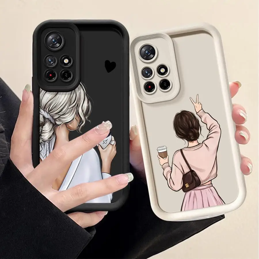 Funda de TPU suave con café para mujer urbana de dibujos animados para Xiaomi Redmi 10C 9C 14C A3 A5 13C 10A A2 A1 Plus 9T 12C 9A - imagen 5
