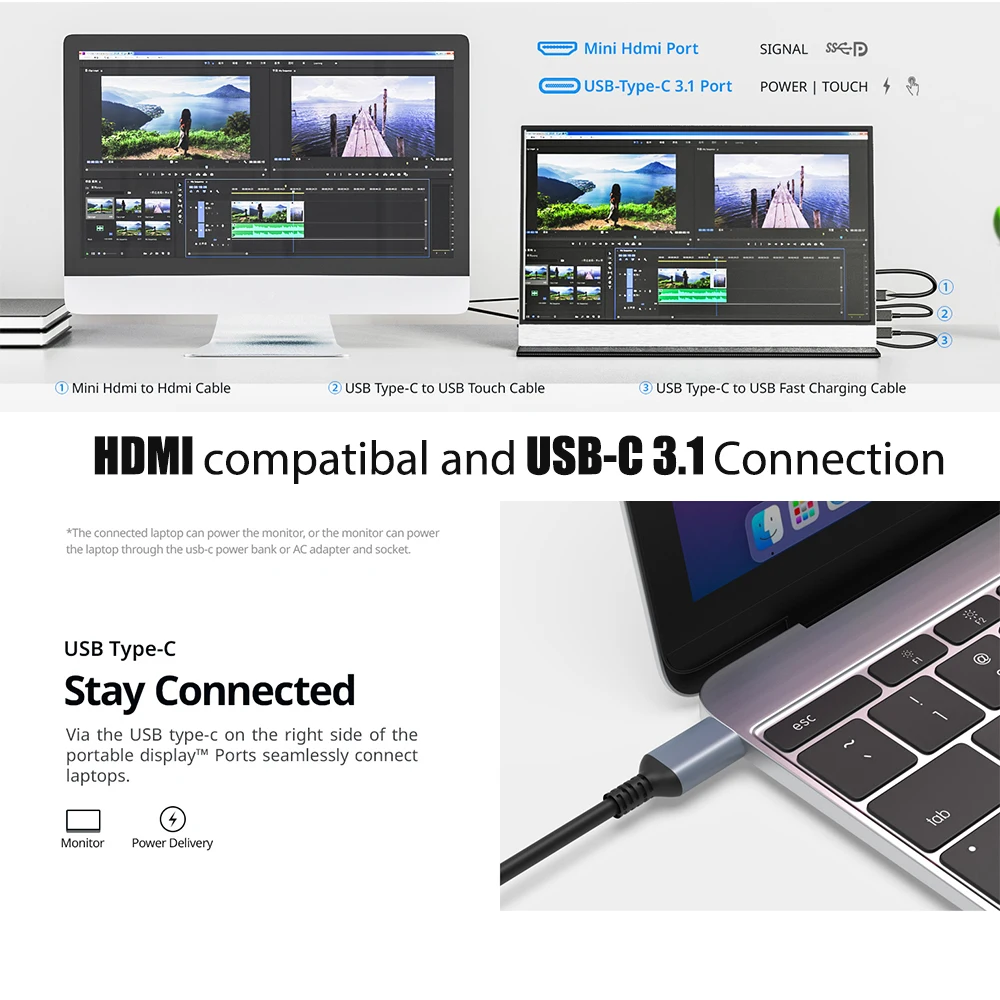 Monitor portátil FHD de 15 pulgadas, pantalla táctil de 1920x1080p, 100% sRGB, para viaje, oficina, juegos, Macbook, teléfono, portátil, XBox, PC, PS4/5 - imagen 5