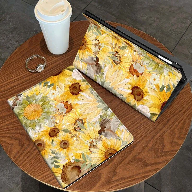 Moda de girasol alegre para Xiaomi Redmi Mi Pad 2 4 5 6 6s 7 8 11 12,5 12,4 11,2 8,7 SE Pro Plus Max funda para tableta