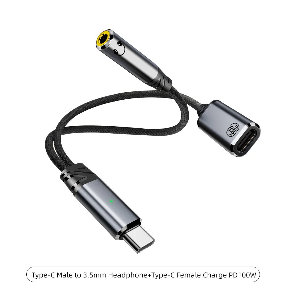PD 100W tipo C a 3,5mm a auriculares Audio Aux Jack Cable adaptador 2 en 1 USB C divisor tipo C Cable cargador de auriculares para iPhone 16