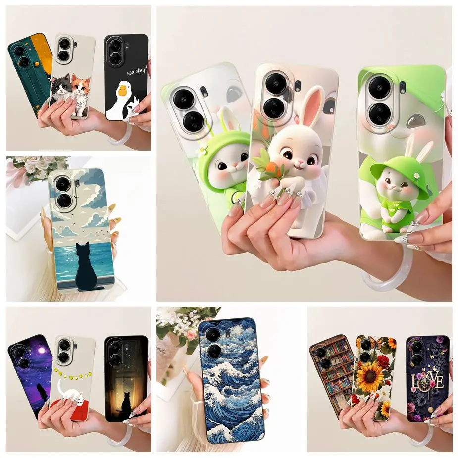 Para Xiaomi Poco C65 funda Redmi 13C 4G lindo conejo cubierta de dibujos animados suave TPU funda de teléfono para Xiaomi Redmi 13C 4G PocoC65 Fundas Coque