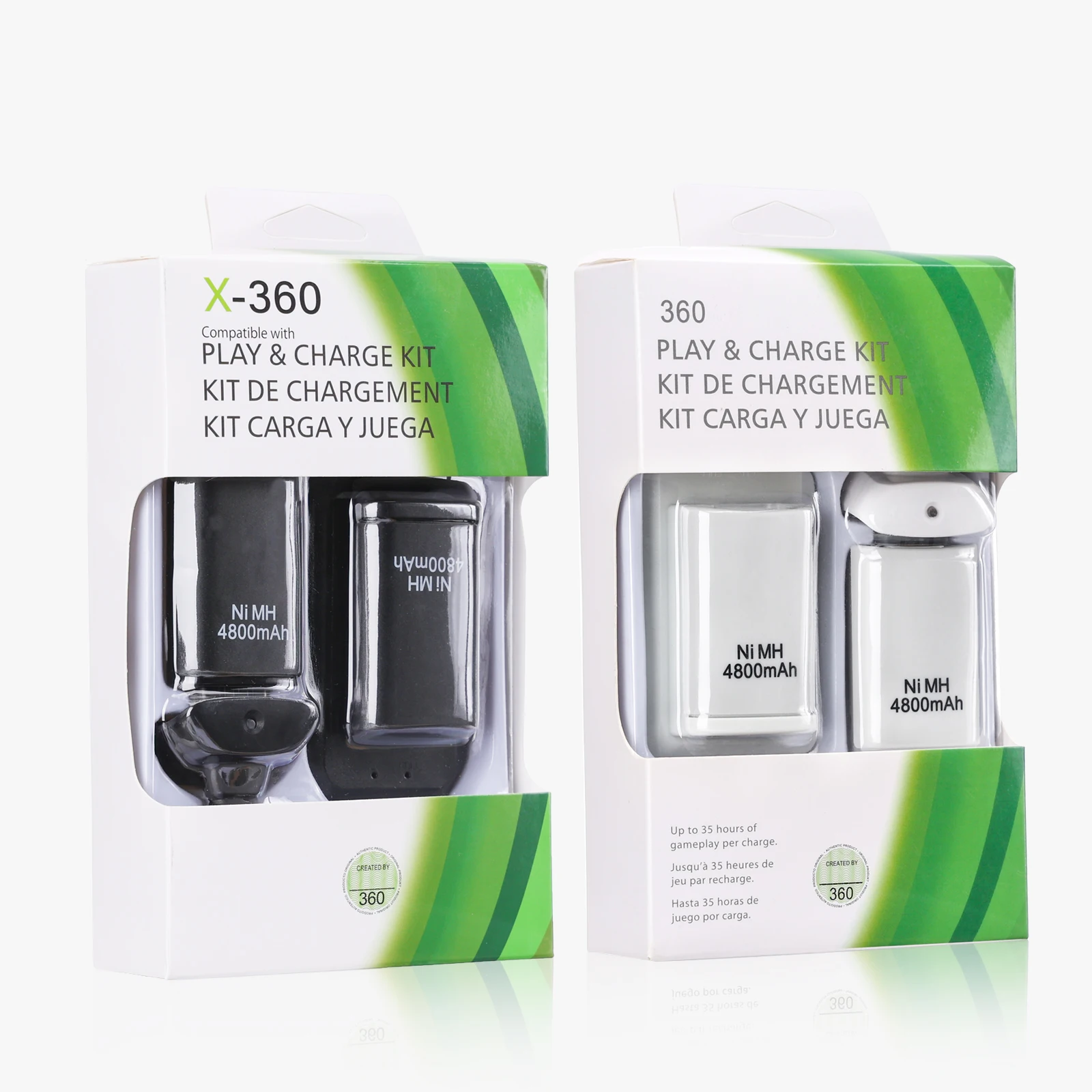 Batería recargable de 4800mAh con 1 Cable de carga + base de carga para mando inalámbrico Xbox 360, 2 uds.