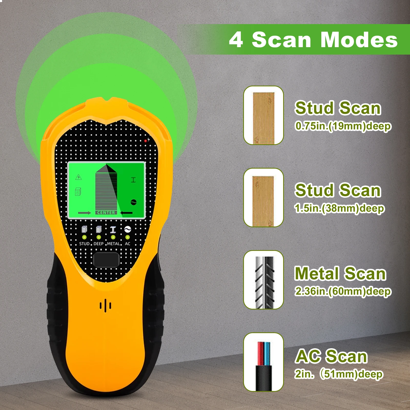 Herramienta buscador de vigas 4 en 1, pantalla LCD, buscador electrónico de vigas de madera para pared, Sensor Digital de vigas para madera, Metal y detección de cables de CA - imagen 3