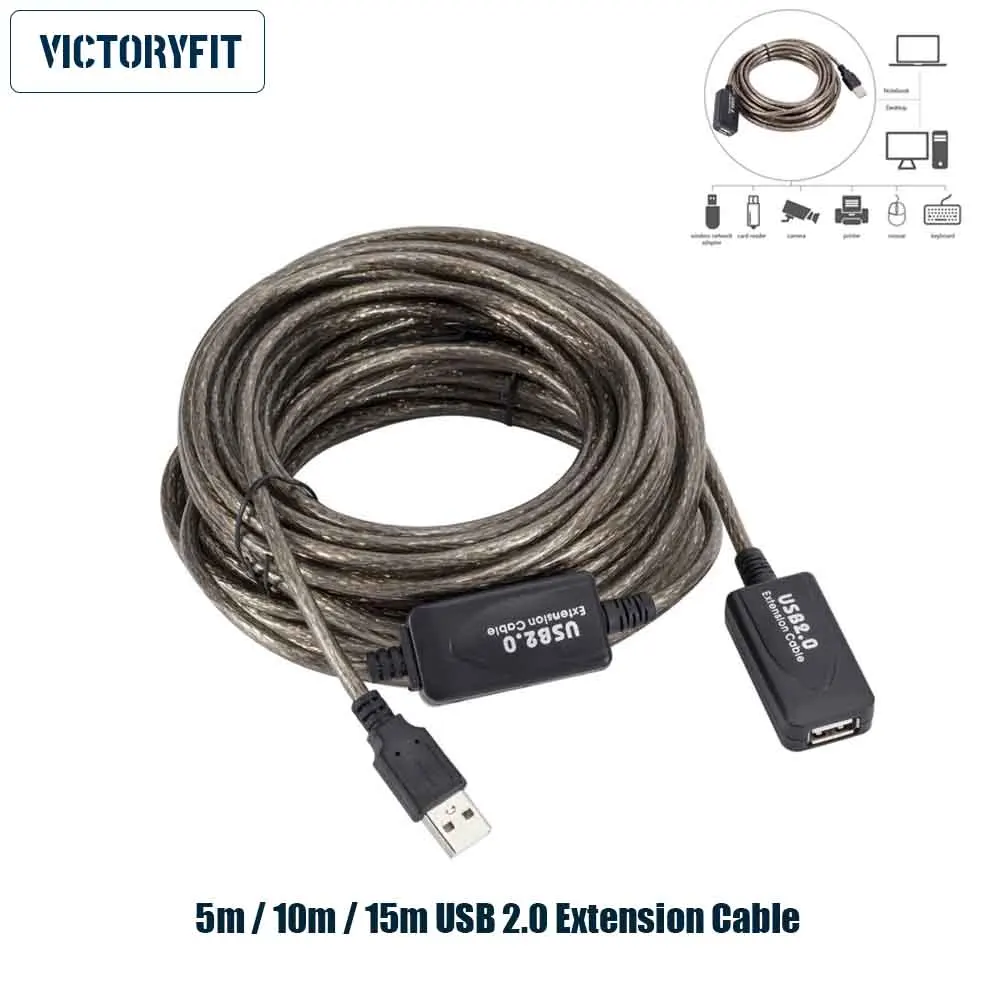 Cable de extensión USB 2,0 de 5m / 10m / 15m para PC, escritorio, portátil, Cable de extensión de tarjeta de red inalámbrica con puertos USB macho a hembra - imagen 2