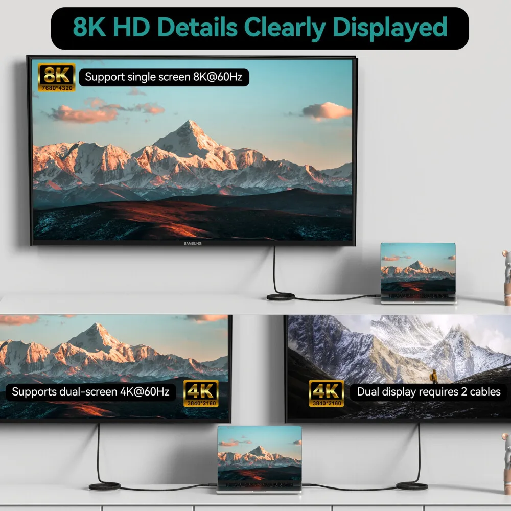 Hannord USB 4,0 8K Thunderbolt4 codo 90 Dgree Cable USB C a tipo C Cable 40Gbp 240W Cable de carga rápida para iPhone15 Macbook - imagen 4