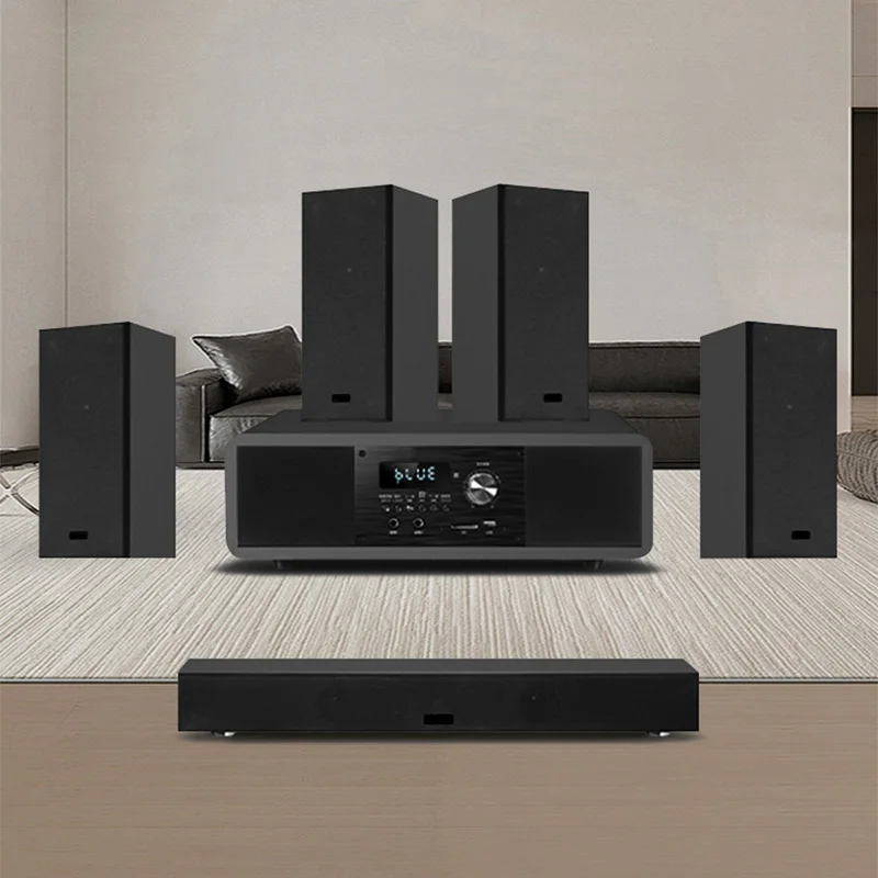 1 Juego de altavoces Bluetooth para sistema de cine en casa, 200W, 5,1 canales, caja de sonido envolvente 360, Audio óptico USB de madera para Karaoke en casa - imagen 2