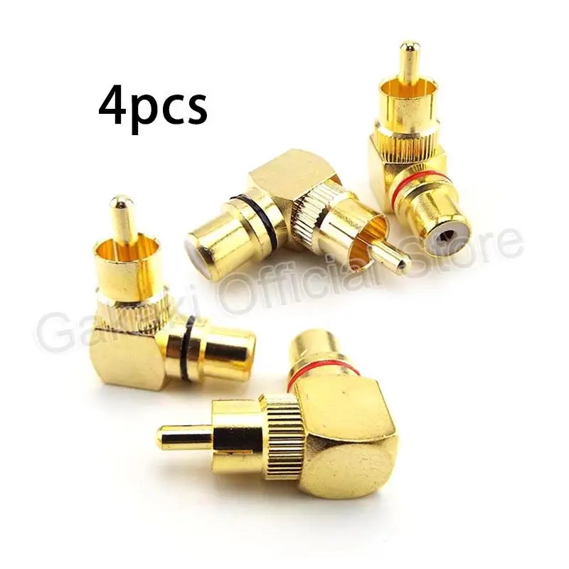 Conector RCA de ángulo recto macho a hembra, adaptadores de enchufe de 90 grados, conectores de Audio tipo L F a M, Latón chapado en oro, 4 piezas