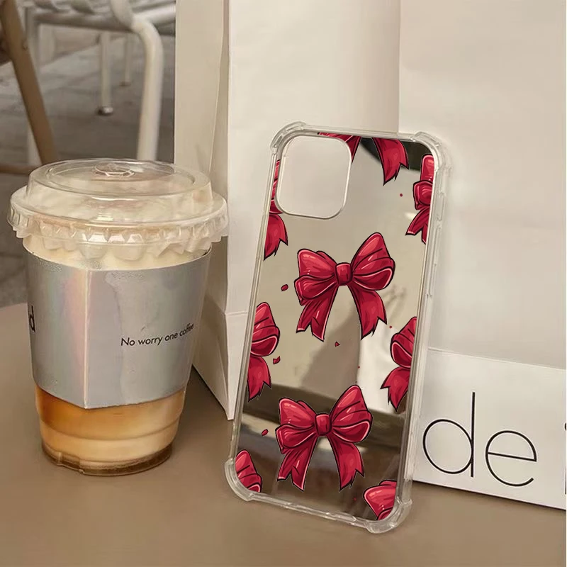 Funda de teléfono suave acrílica con espejo de lazo rojo para Samsung Galaxy S25 S24 S23 S22 S21 Ultra Plus FE A06 A14 A23 A36 A52 cubierta a prueba de golpes - imagen 2