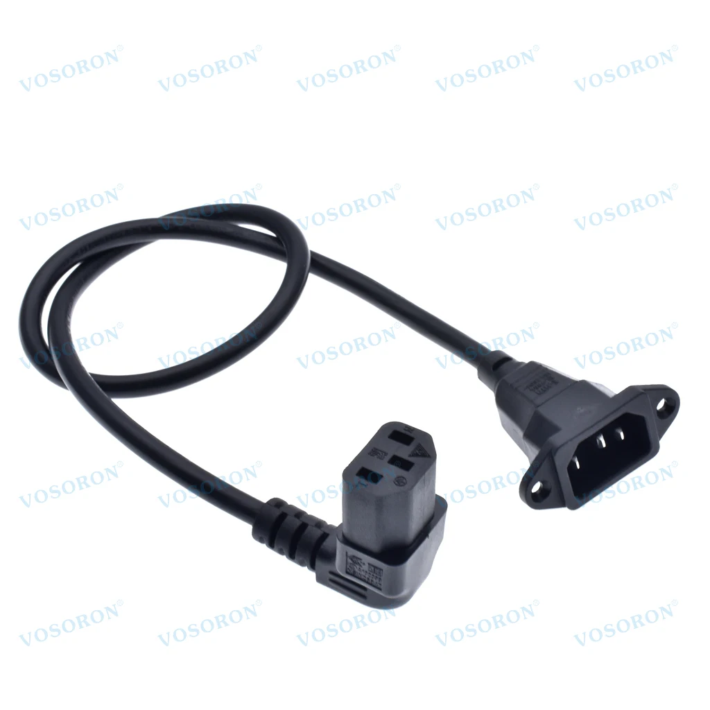 Cable de extensión adaptador de 90 grados C13 a C14 con orificios para tornillos, cable de alimentación de CA en ángulo arriba/abajo IEC320 C14 a C13 de 60 cm/2 pies - imagen 4