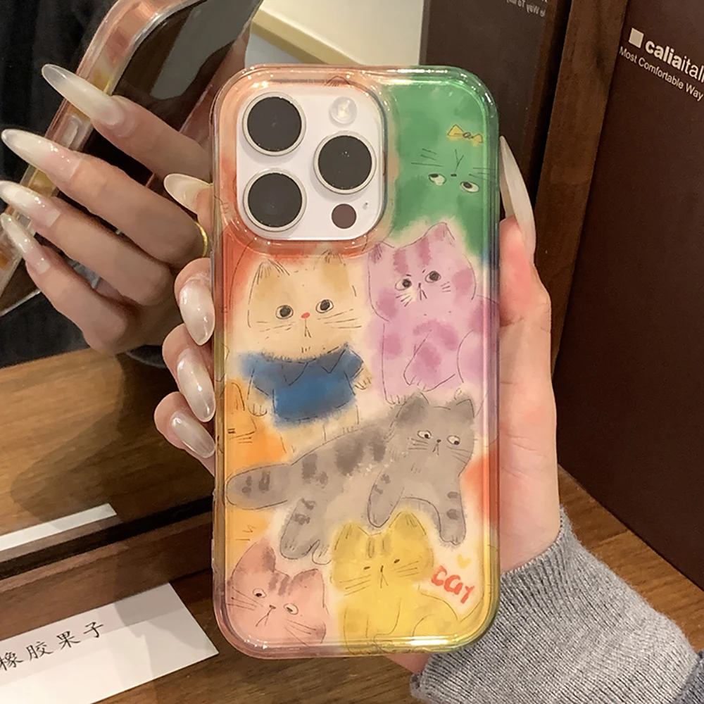 Funda de teléfono con diseño de gatito borroso y grafiti coreano para IPhone 13, 15, 14, 16, 17 Pro Max, funda trasera transparente suave a prueba de golpes - imagen 3