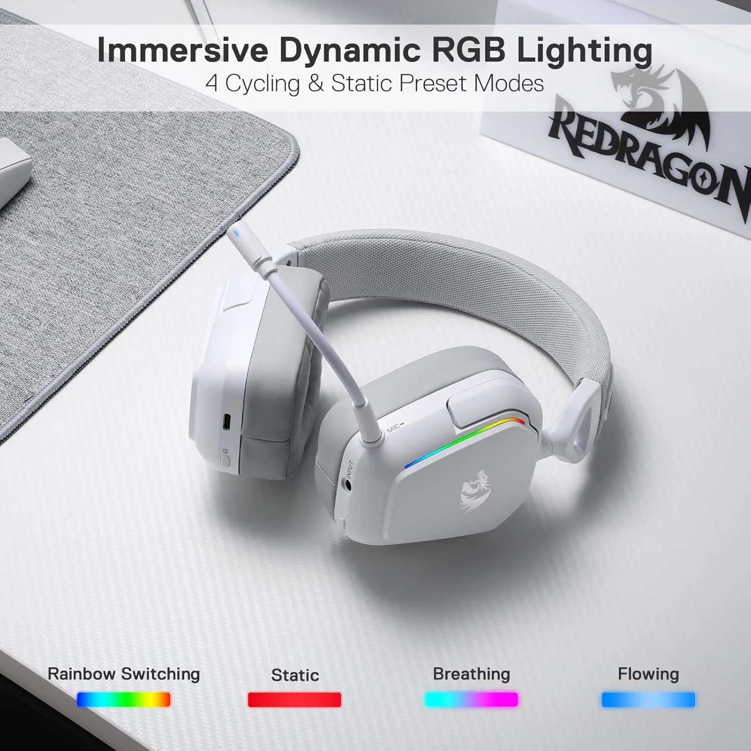 Redragon H868 3 modos inalámbricos RGB 7,1 sonido envolvente micrófono con cancelación de ruido auriculares para juegos auriculares supraaurales - imagen 4