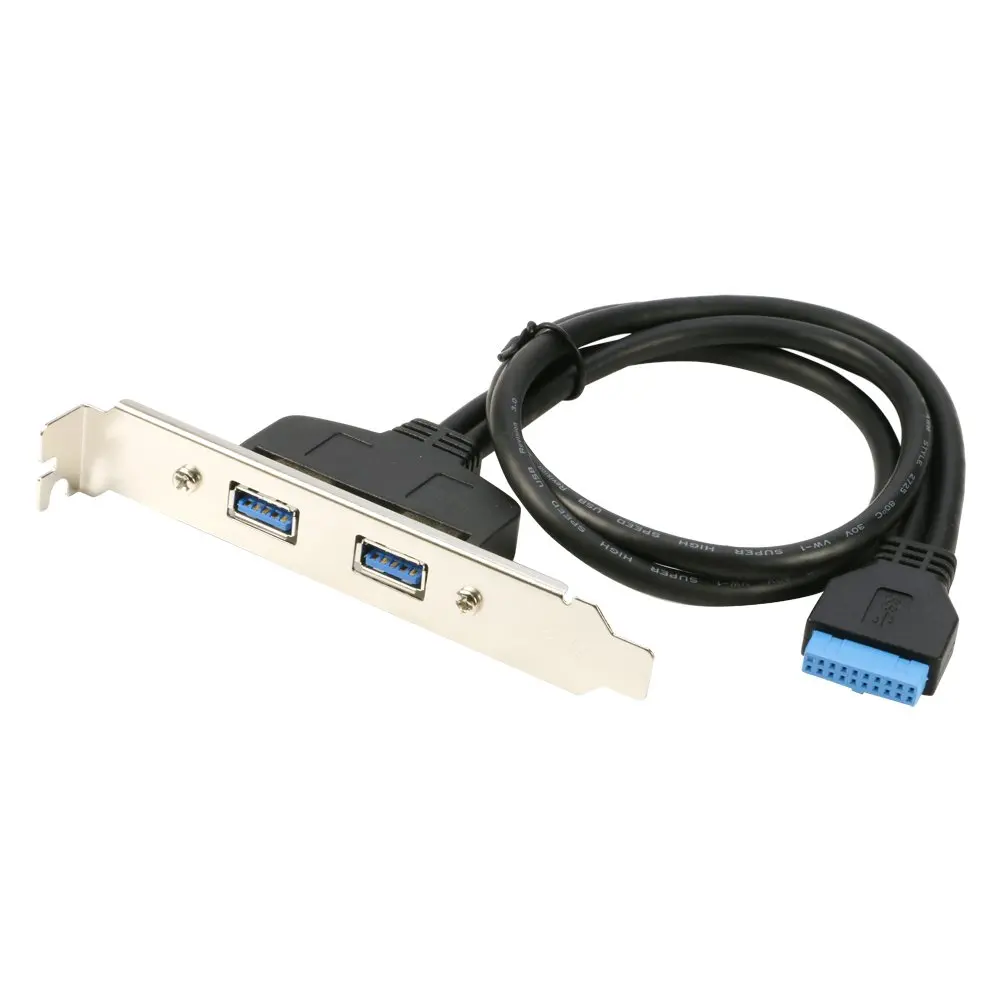 Panel trasero hembra USB 3,0 de 2 puertos a adaptador de Cable conector de cabezal MB de 20 pines con soporte de placa de ranura PCI