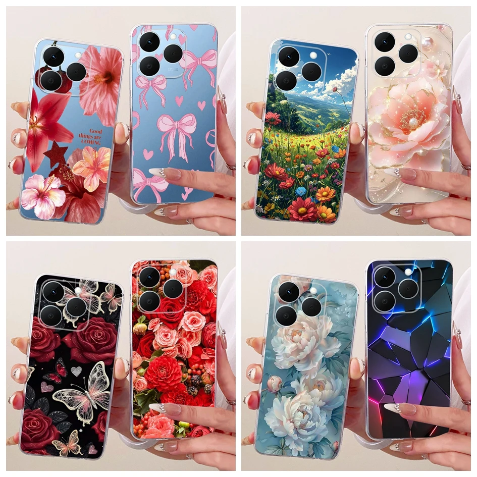 Funda para Realme 15T 5G, funda de teléfono Popular con lazo y flores, parachoques de silicona transparente suave para Realme15T RMX5111 RMX5112
