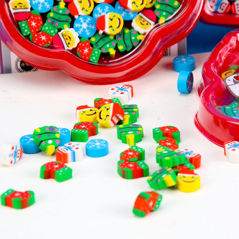 Mini árbol de Navidad de dibujos animados para niños, bandeja con forma de Papá Noel, goma de borrar, papelería para estudiantes, 22/35 piezas