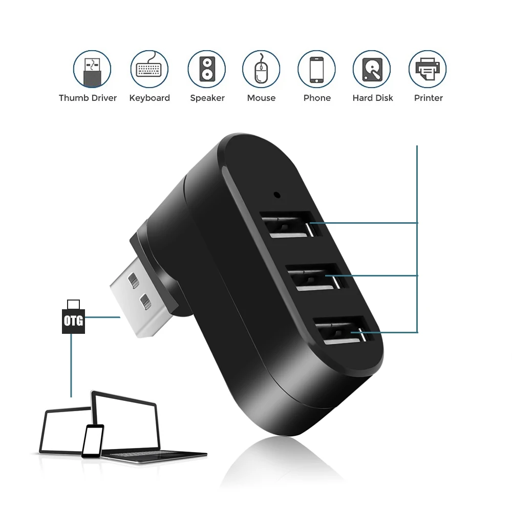 Adaptador de concentrador USB 3,0, divisor de lector de disco U de alta velocidad, rotación 180, 3 puertos USB 2,0 para ordenador, PC, portátil, Mac, Mini Accesorios - imagen 4