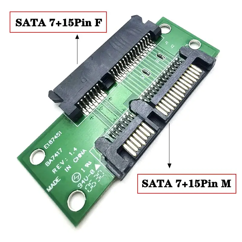Interfaz de extensión de alimentación de datos SATA, tarjeta de conversión SATA macho a hembra, 22 pines, 7 + 15, tarjeta adaptadora de disco duro extendida para ordenador portátil