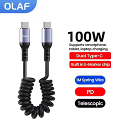 Cable de datos de resorte PD corto, Cable doble retráctil de carga rápida de 100W para iphone 15, Huawei, Xiaomi, Samsung, tableta y portátil