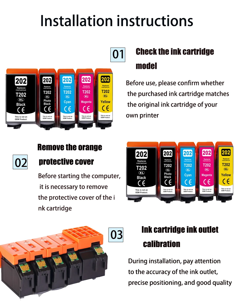 1 Juego de cartuchos de tinta compatibles con Europa 202XL T202XL 202 T02G1 T02H1 para tinta Epson Expression Premium XP6000 XP6005 XP6100 XP6105 - imagen 4