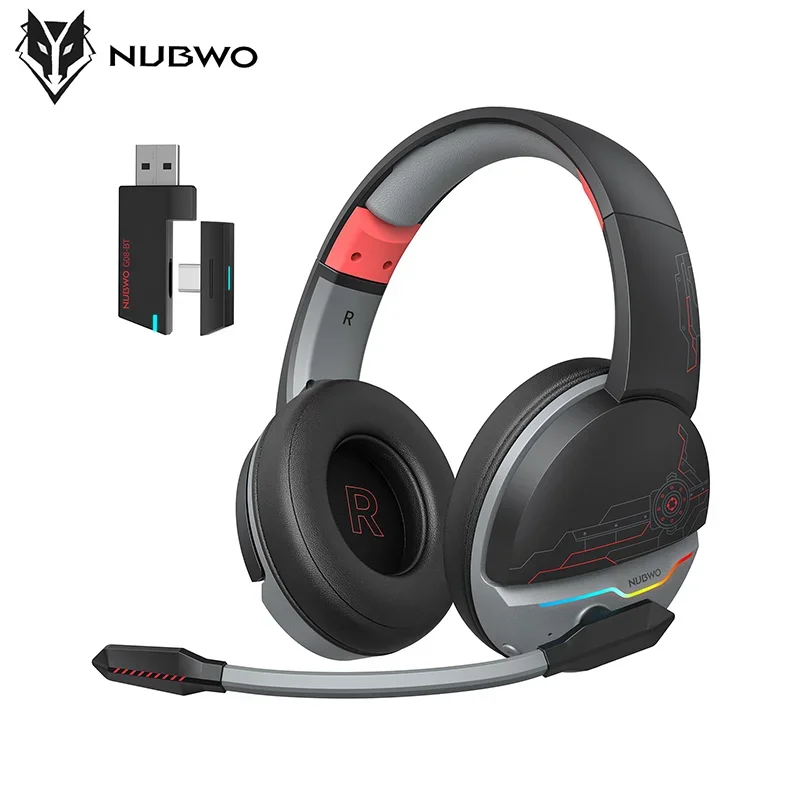 NUBWO G08 auriculares inalámbricos para juegos con micrófono para PS5 PS4 PC tableta móvil 2,4 Ghz USB/tipo-c auriculares inalámbricos duales con luz LED - imagen 2
