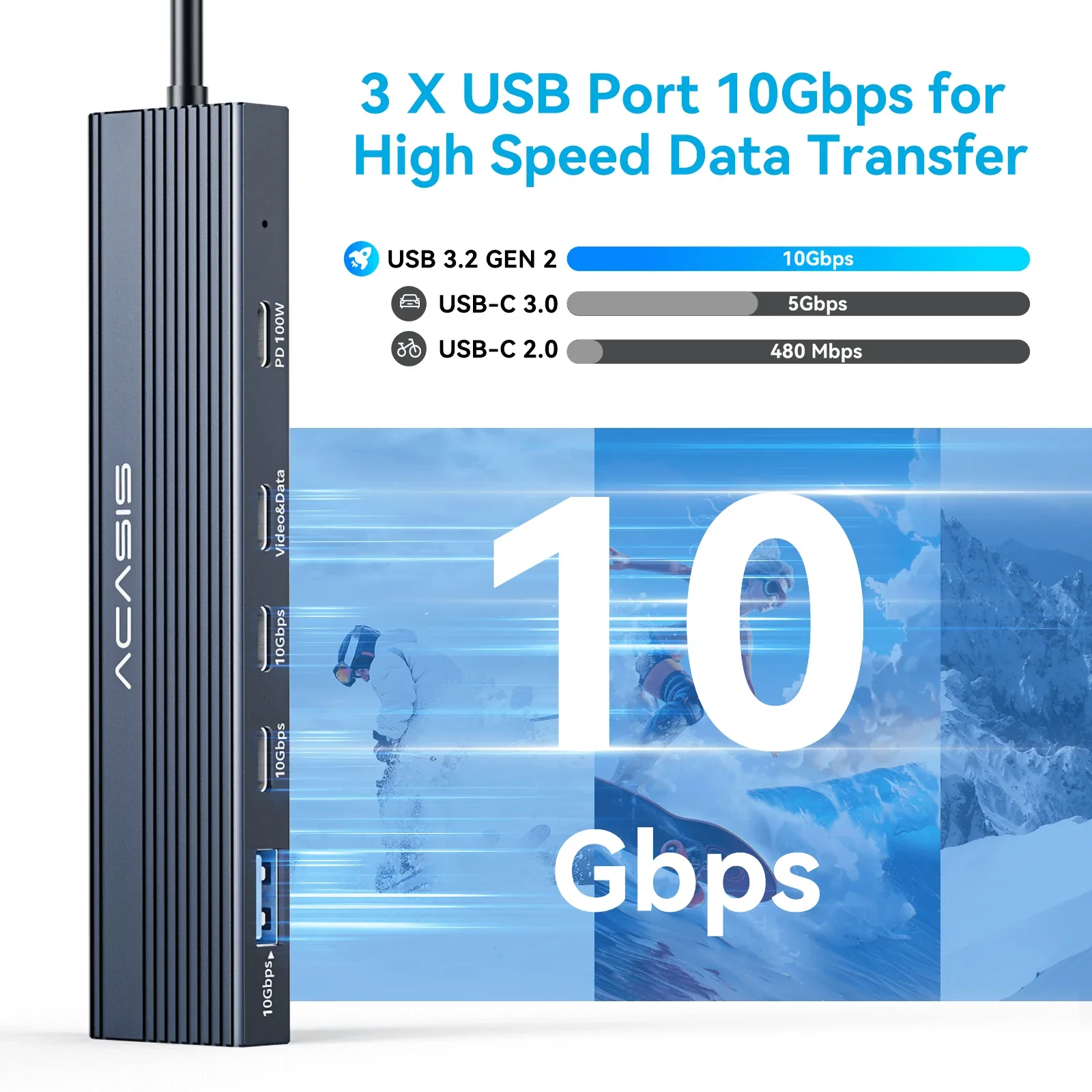 Acasis 10Gbps USB-C Hub estación de acoplamiento 4K/60HZ USB-C salida de vídeo PD 100W entrada 2 * USB-C 3,2 USB A para Macbook/Dell XPS - imagen 5