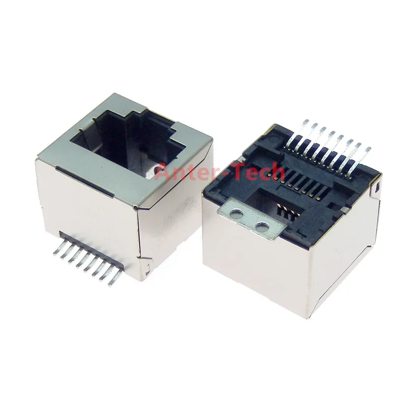 Conector Puerto Red Vertical RJ45 SMD 5 Piezas 8P8C 180 Grados Con Escudo