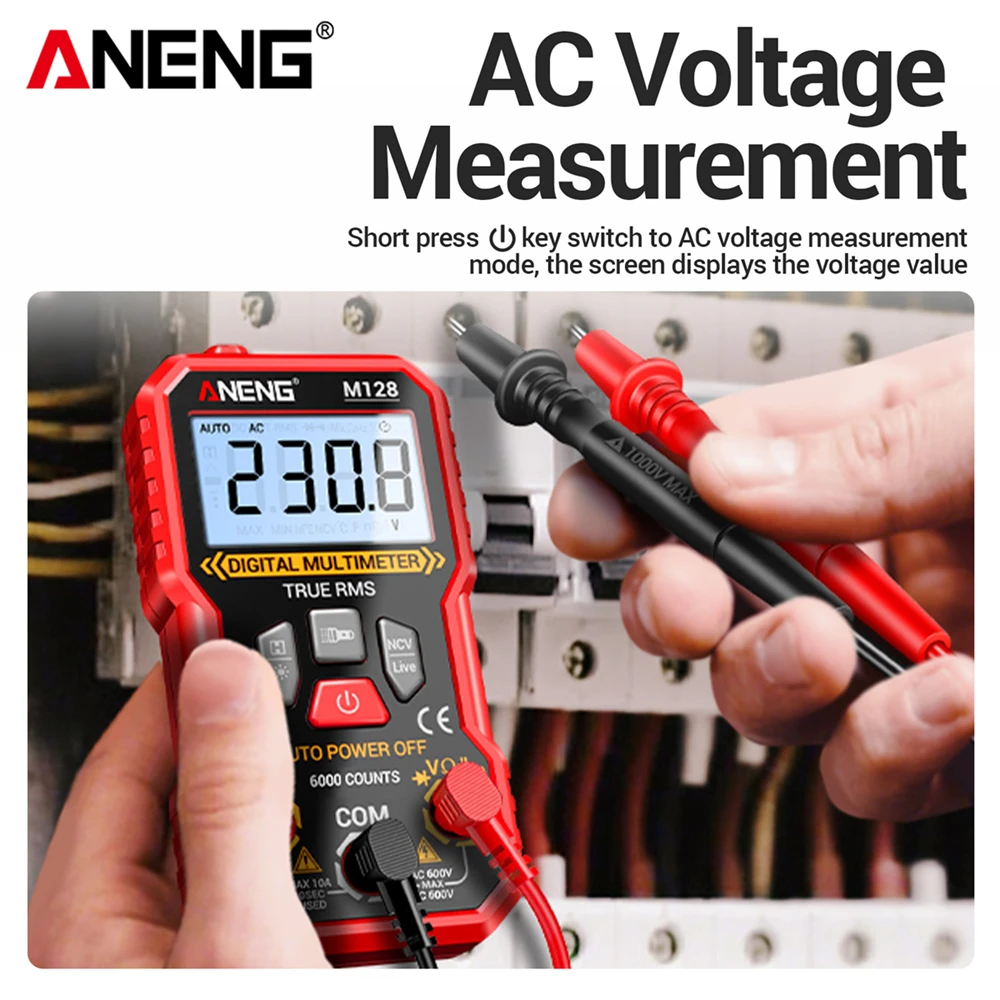 Herramientas de prueba de multímetro Digital ANENG M128, multímetro de 6000 recuentos, condensador de resistencia de corriente de voltaje CA/CC, inducción de voltaje NCV - imagen 2