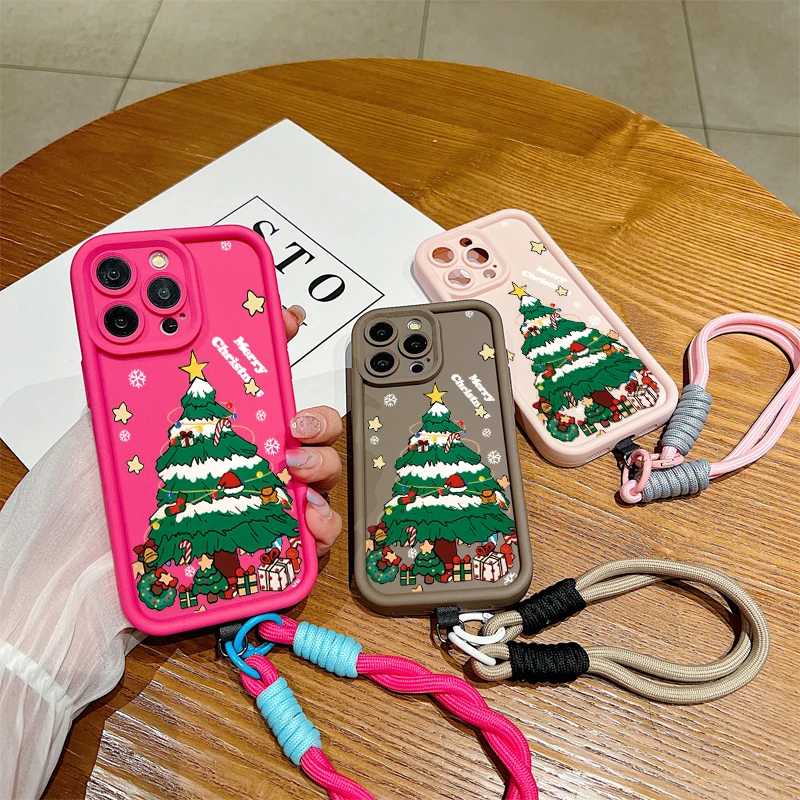 Funda de teléfono con cuerda y cordón con patrón de Feliz Navidad para iPhone 17 16 15 14 13 12 11 Pro Max X XS XR 7 8 Plus 16E, funda suave de silicona - imagen 4