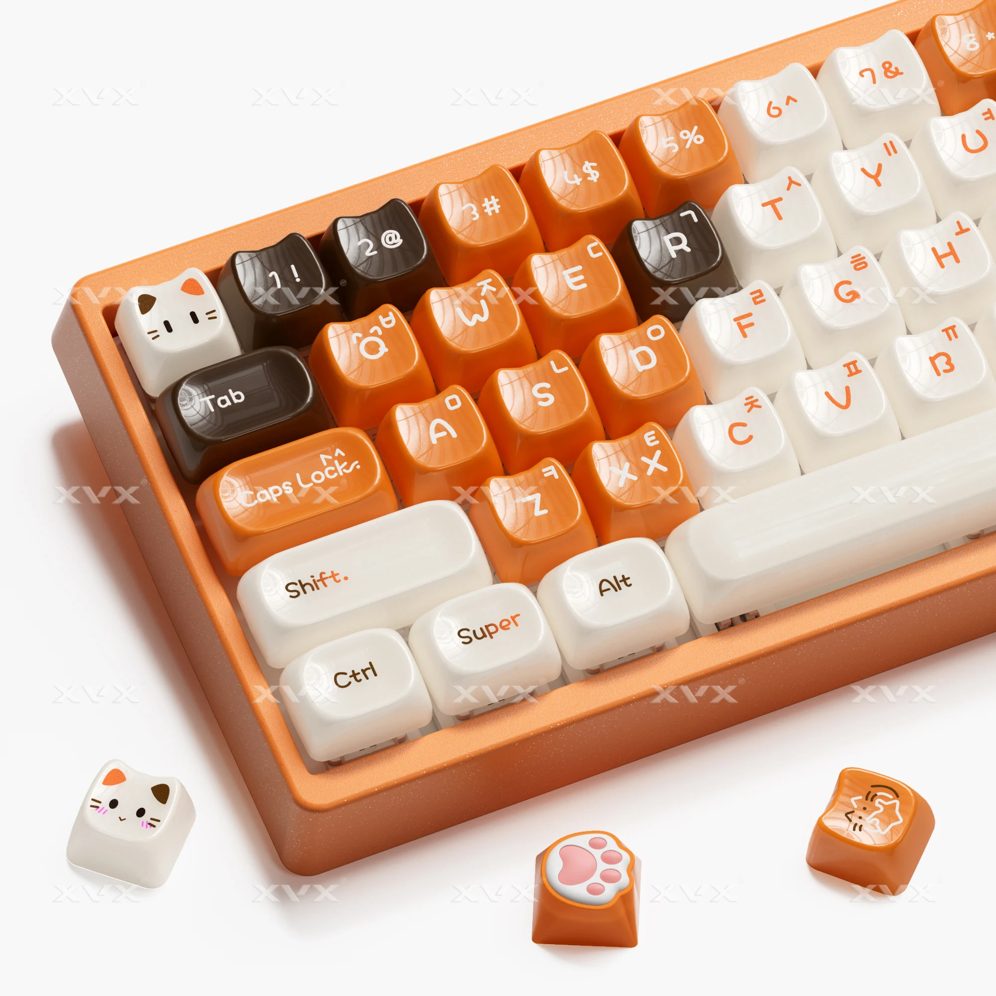 XVX Korean Calico Cat Keycaps MAO Profile PBT Juego de teclas naranjas para teclado mecánico (148 teclas)