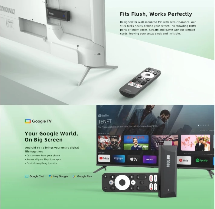 [Genuino] 2025 más nuevo MECOOL MEgo1 TV Stick Android 12 Realtek RTD1325 2GB + 8GB 4K 5G wifi LAN 100M el mejor palo de TV certificado de Google - imagen 5
