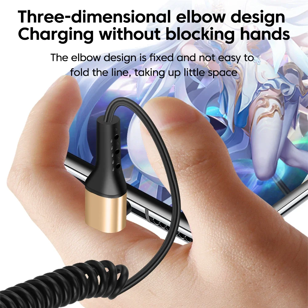 Cable de datos de resorte retráctil de 1M, Cable USB tipo C 6A, Cable de datos de codo de 90 grados de carga rápida para iPhone16 15, Cable USB C Samsung - imagen 4