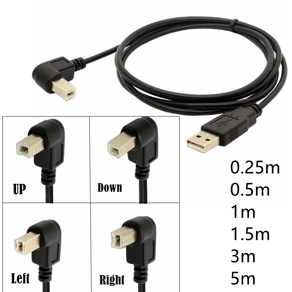 Tipo A macho a tipo USB-B macho 90 grados arriba abajo izquierda derecha ángulo USB 2,0 Cable de escáner de impresora 1,5 m 3m 0,5 m 0,3 m - imagen 2