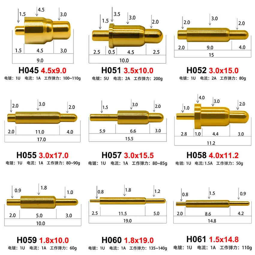 5 uds H045-H080 conector Pin Pogo batería Pogopin contacto de carga de resorte SMD DIP PCB 5 6 8 9 10 11 12 15 16 19mm sonda de resorte de prueba - imagen 4
