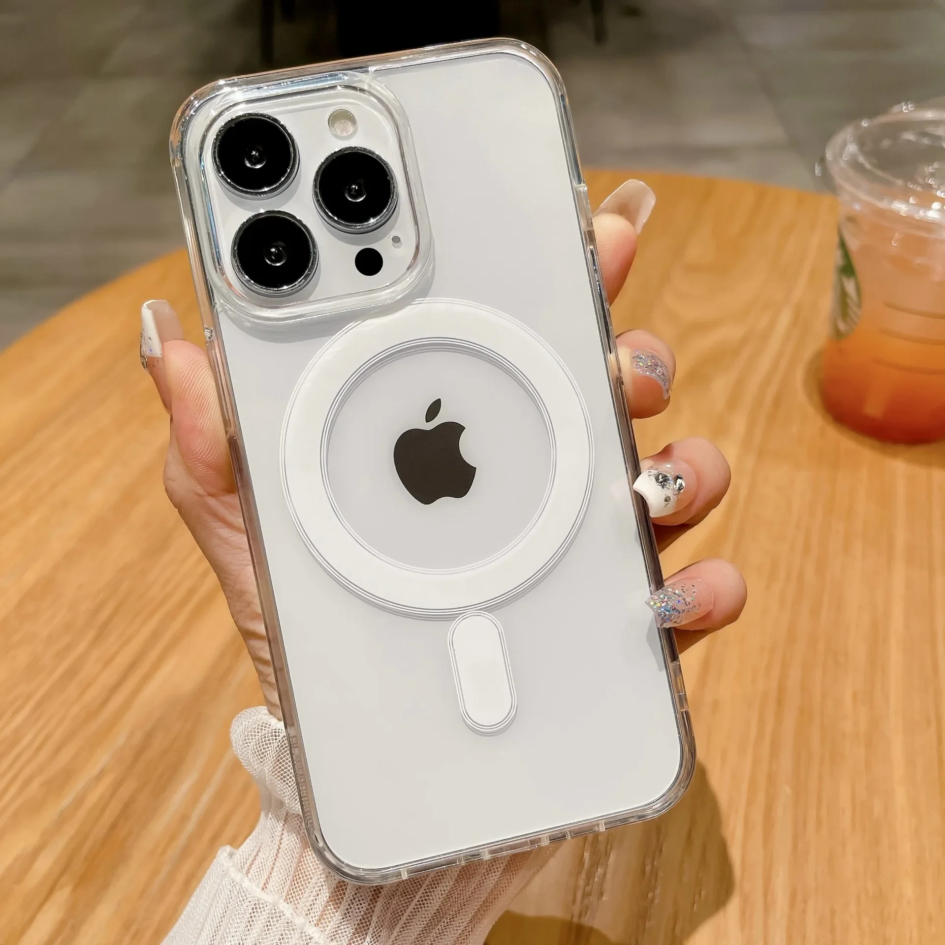 Funda de teléfono Magsafe con carga inalámbrica de lujo para iPhone 15 14 13 Pro Max Plus, funda transparente magnética