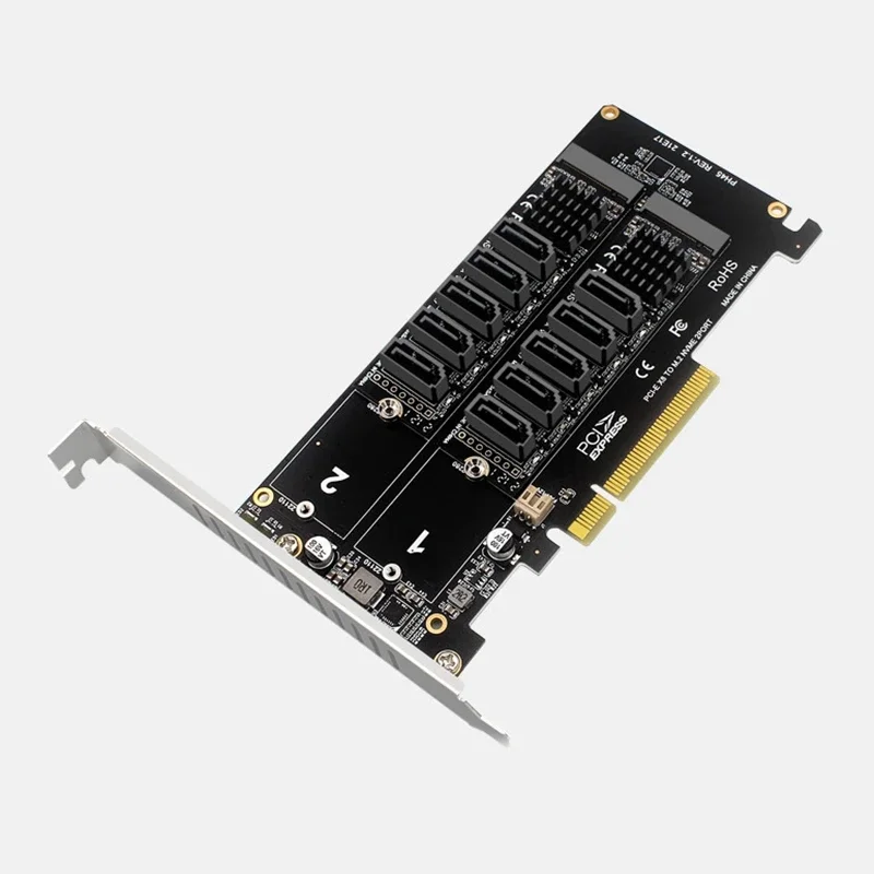 Tarjeta dividida Dual M.2 NVMe Raid PCI-E X8 a Sata 3,0, adaptador de expansión de 10 puertos, elevador de tarjeta M2 PCIe 8x JMB585 Chip PH45 + PH56 - imagen 3