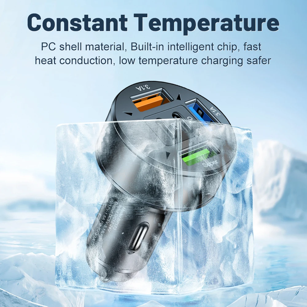 Cargador de coche PD QC3.0 5 en 1 de 250W, carga rápida USB C para IPhone, Samsung Galaxy, IPad Pro, adaptador de encendedor de enchufe multipuerto - imagen 5