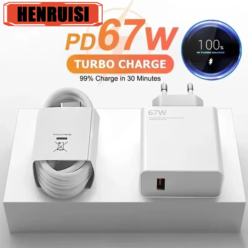 Cargador de carga rápida USB de 67W con Cables 6A para iPhone 16 15 14 Pro Max Huawei Samsung Xiaomi adaptador de carga rápida para teléfono móvil