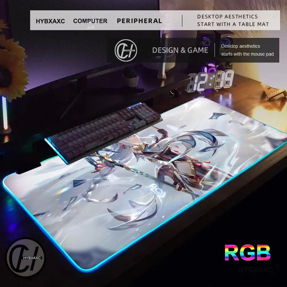 Alfombrilla de ratón HYBXAXC XXL RGB Gaming Genshin Impact Shenhe alfombrilla de ratón alfombrilla de escritorio HD Gamer luz LED grande alfombrilla de ratón XXL - imagen 4