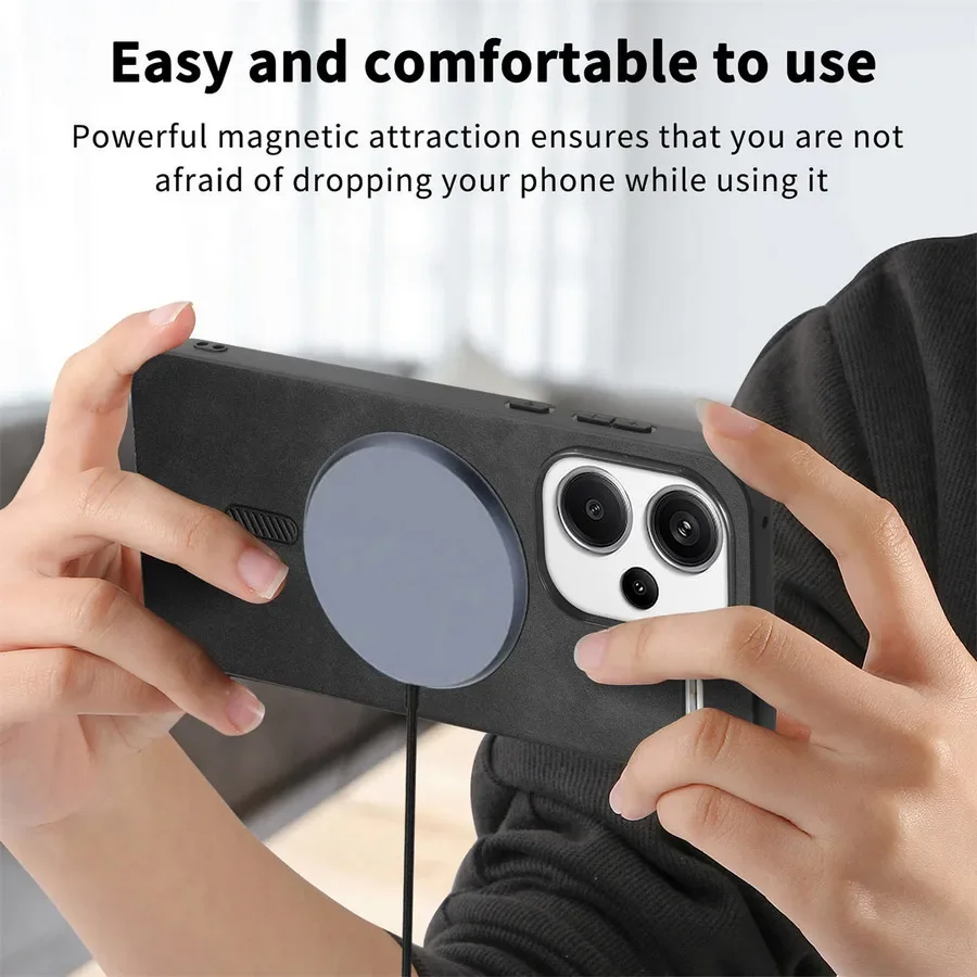 Magsafe-funda trasera magnética de cuero de lujo para Redmi Note 13 Pro Plus Note13 4G 12R 13R Pro, carcasa de carga inalámbrica - imagen 4