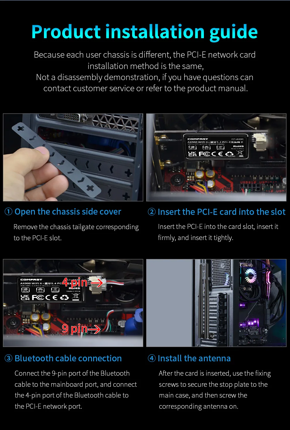 Adaptador Comfast AX900 PCI-E BluetoothT 5,4 Wifi 6 tarjeta de red inalámbrica adaptador de doble banda 2,4G/5G para ordenador portátil Win10/11 - imagen 5