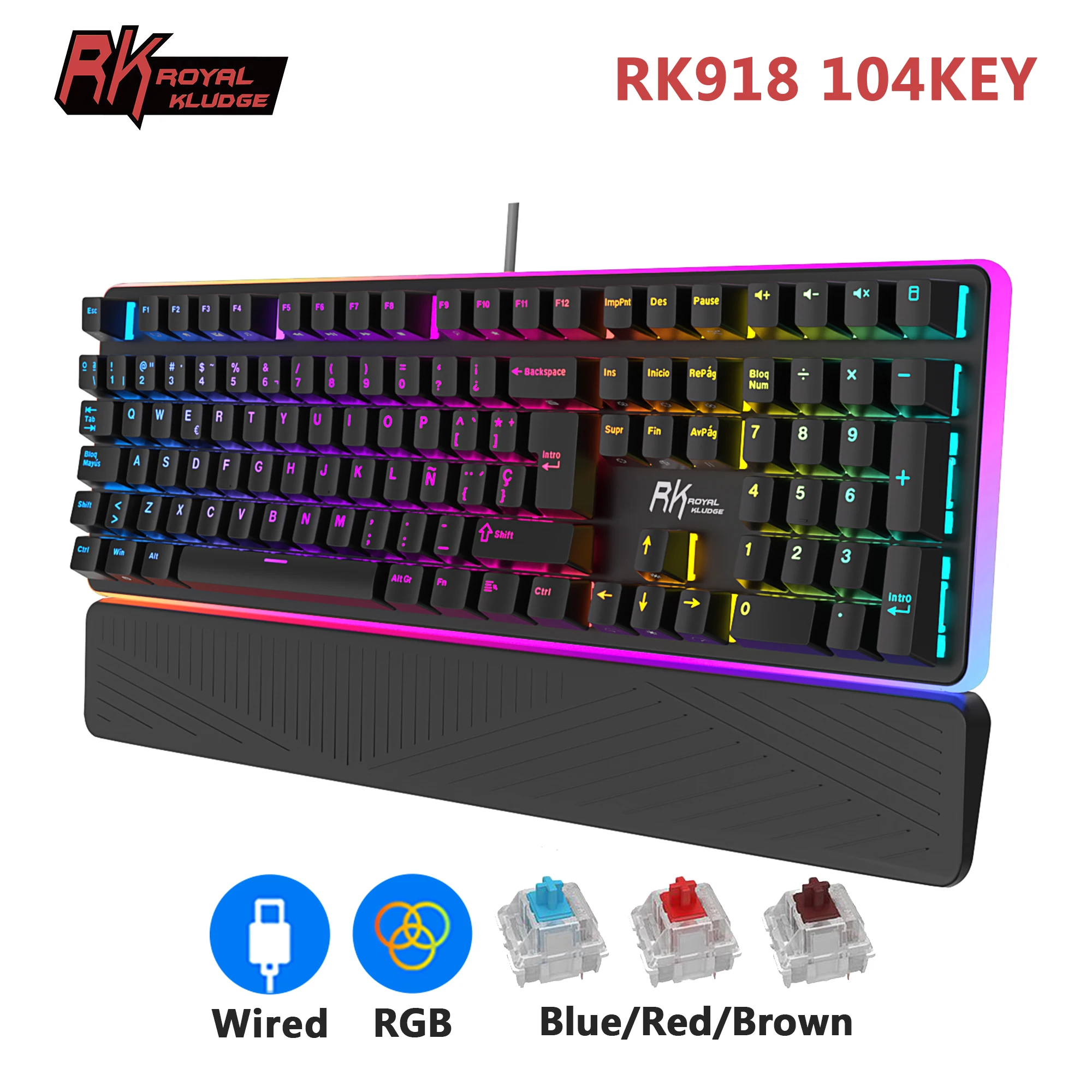 Teclado mecánico con cable RK ROYAL KLUDGE RK918, teclado para juegos retroiluminado 100% RGB de 108 teclas con lámpara lateral LED grande envolvente - imagen 2