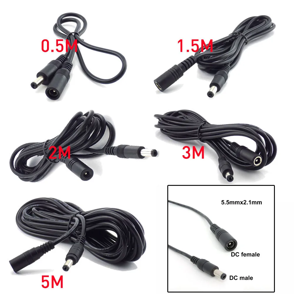 Cable de alimentación CC CCTV con enchufe hembra a macho, adaptador de cable de extensión, cables de alimentación de 12V, 5,5mm x 2,1mm para Cable de extensión de alimentación de cámara - imagen 2